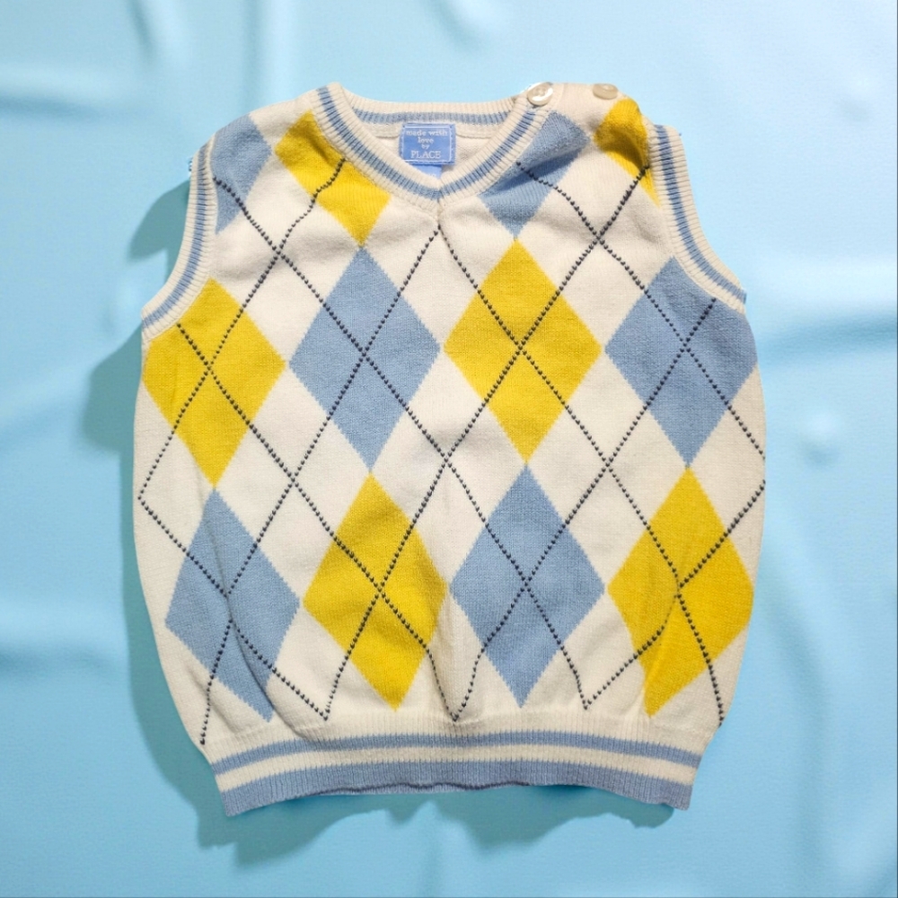 MADE WITH LOVE BY PLACE Baby Sweater Vest in Blue & White. Size 12-18mnths.